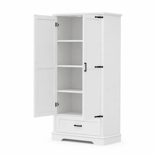 Armoire de Rangement en Bois Blanc avec 2 Portes et 1 Tiroir