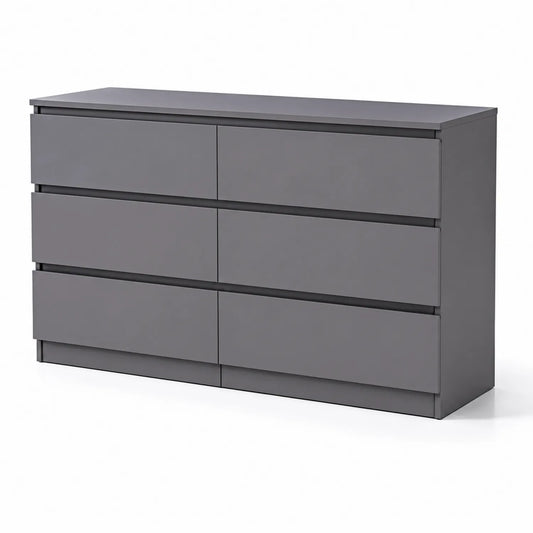 Commode 6 Tiroirs en Bois Gris