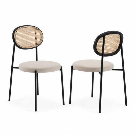 Chaise en rotin et métal noir avec assise en polyester beige