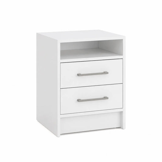 Table de chevet en bois blanc avec 2 tiroirs