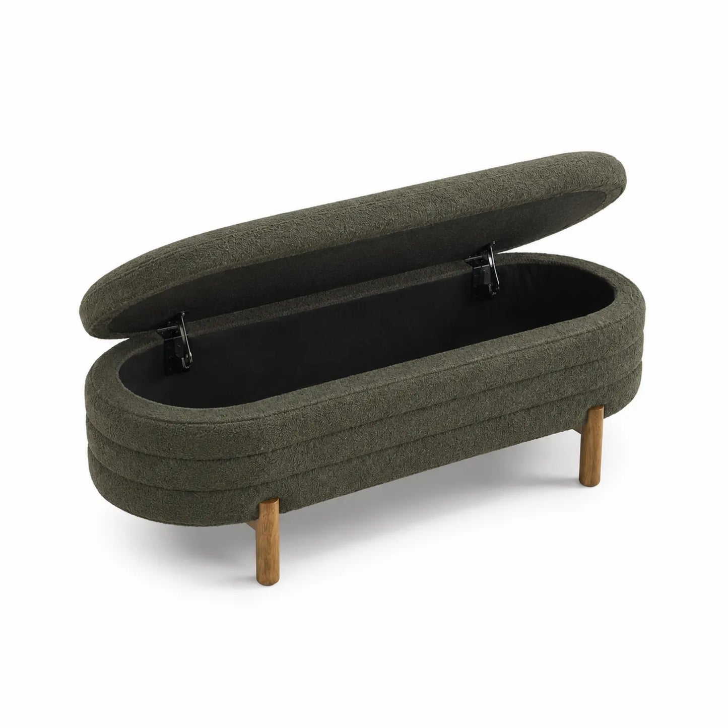Banc de rangement en bois et tissu bouclé vert 120 cm
