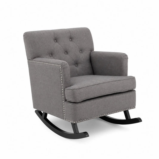 Fauteuil à bascule en bois et tissu gris