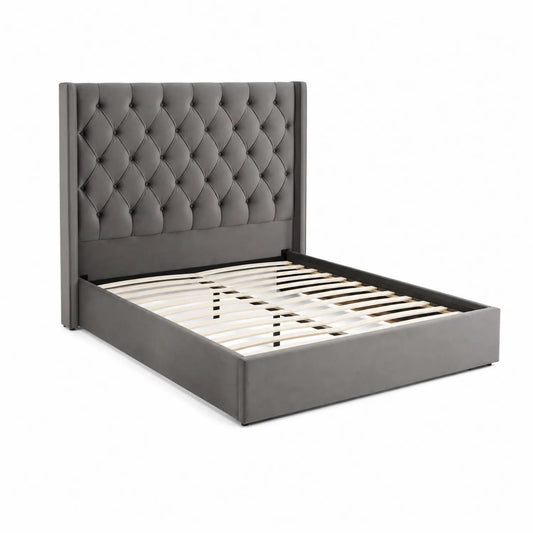 Lit double en velours Gris 160x200 cm