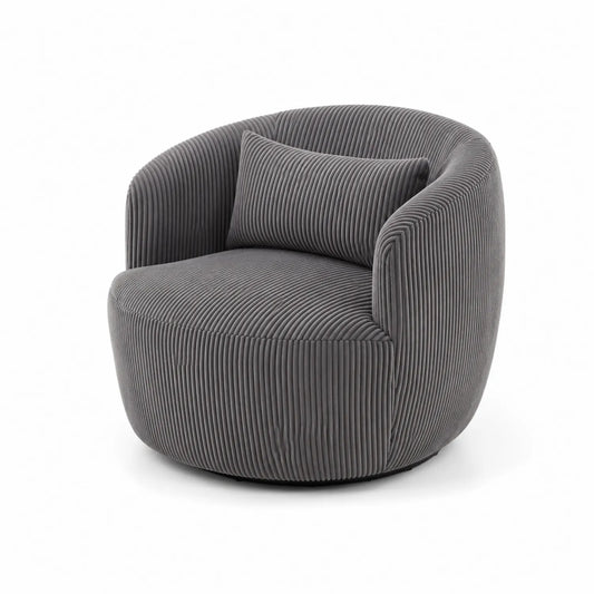 Fauteuil en velours côtelé gris avec coussin