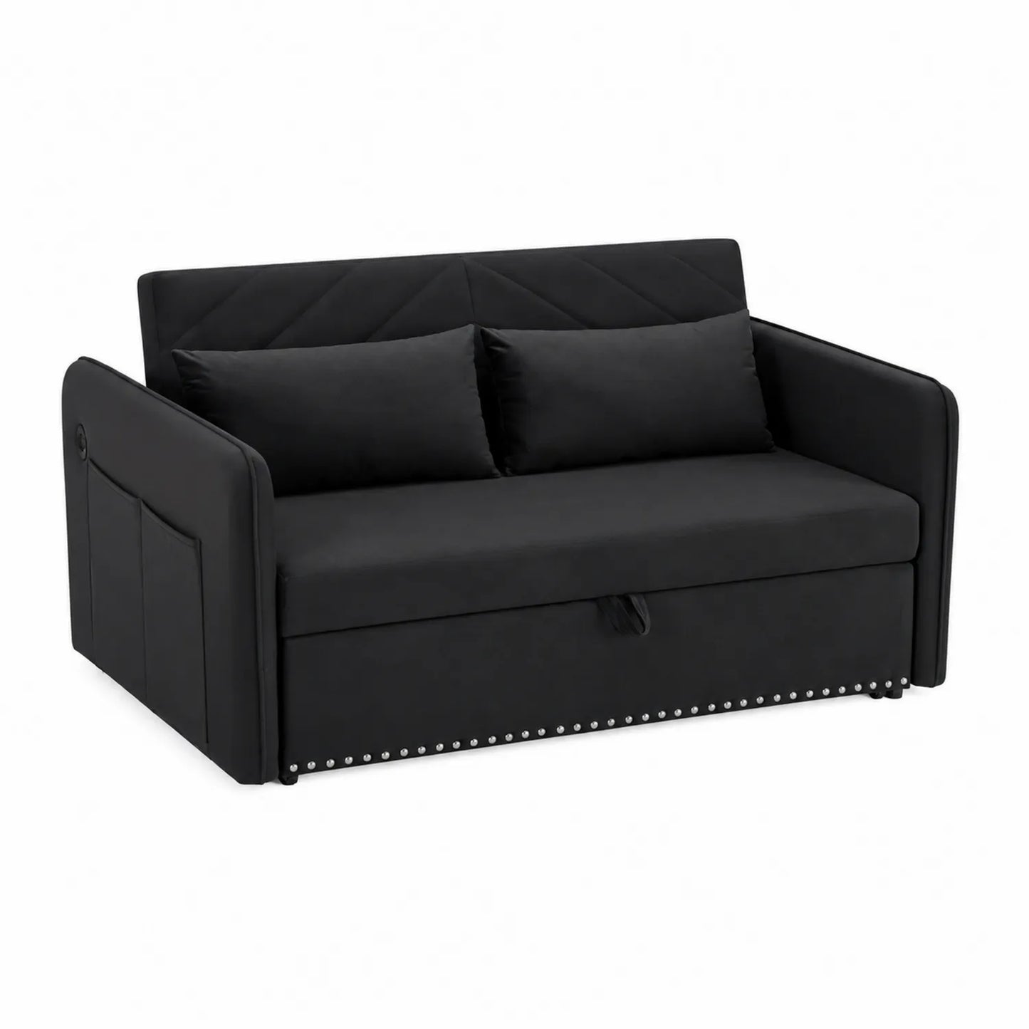 Canapé-lit en Tissu Noir avec Coffre de Rangement