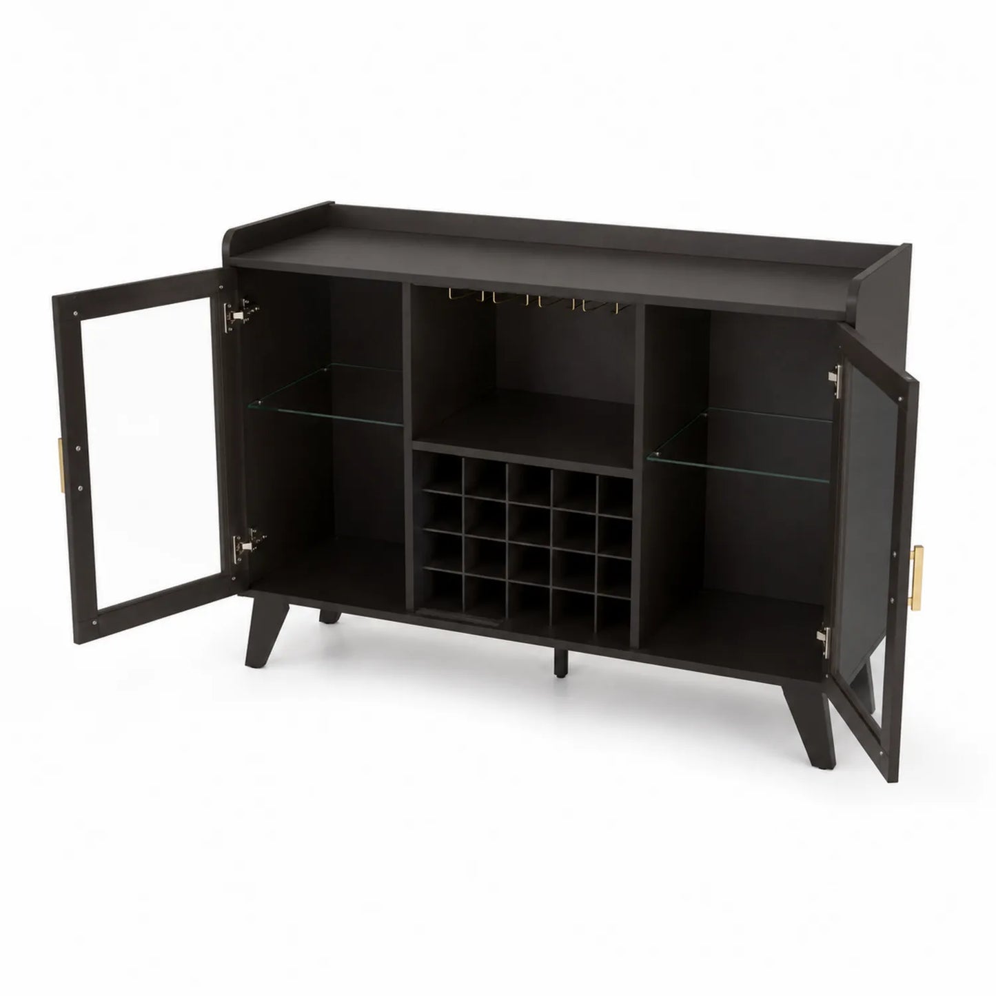 Buffet en métal noir avec portes en verre