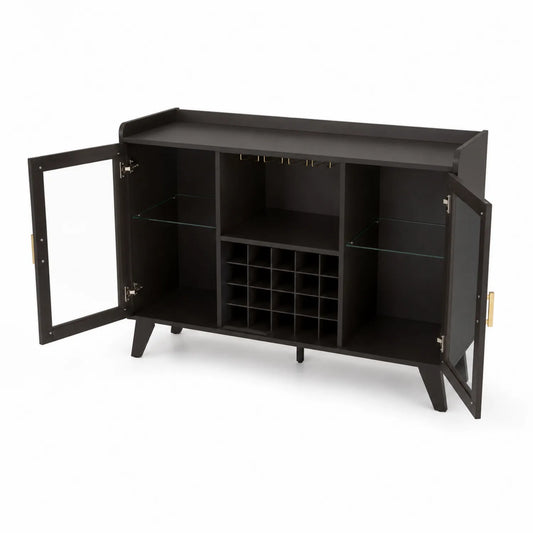 Buffet en métal noir avec portes en verre