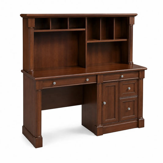 Bureau en bois d'acajou avec étagères et tiroirs