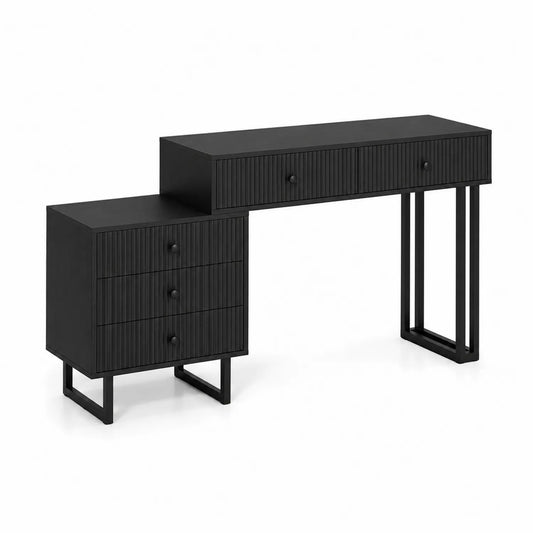 Coiffeuse noire en bois MDF et métal avec 5 tiroirs