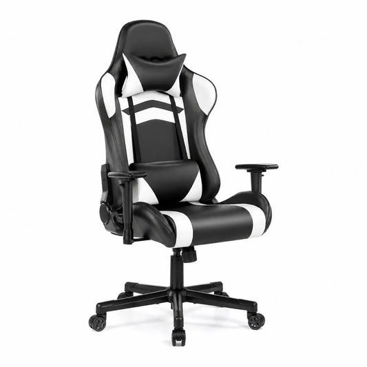 Chaise de bureau ergonomique noir et blanc en cuir synthétique